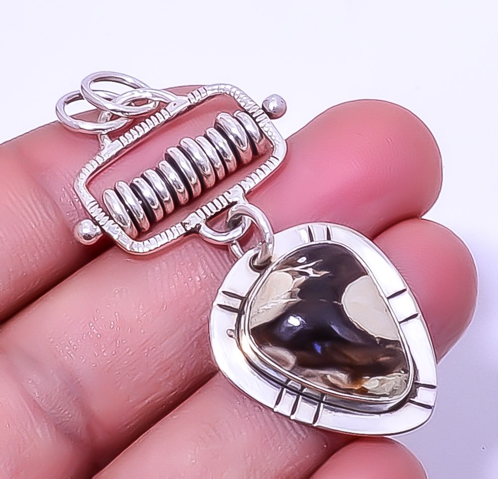 Petrified Peanut Wood Jasper Gemstone 925 Sterling Silver Pendant 2.15" A362
