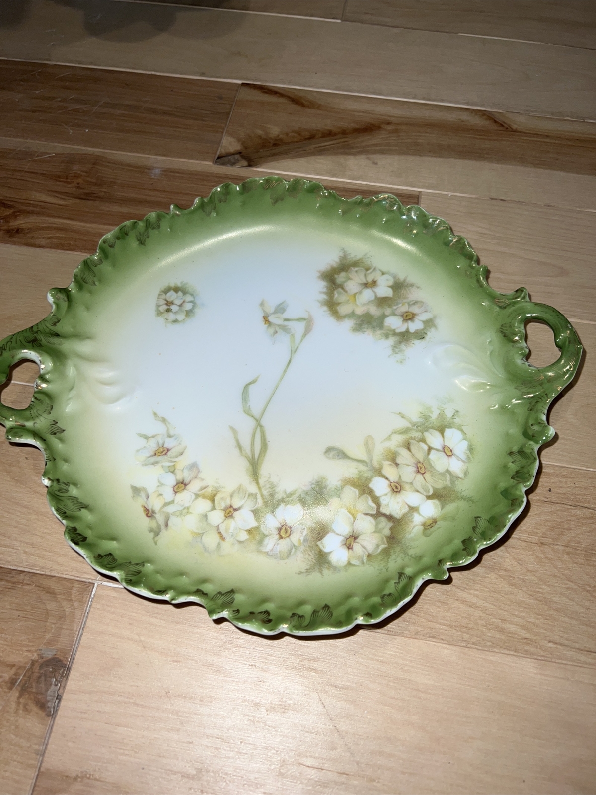 french limoges dish.  marked--bavaria.   Unusual green color.  Flowers.