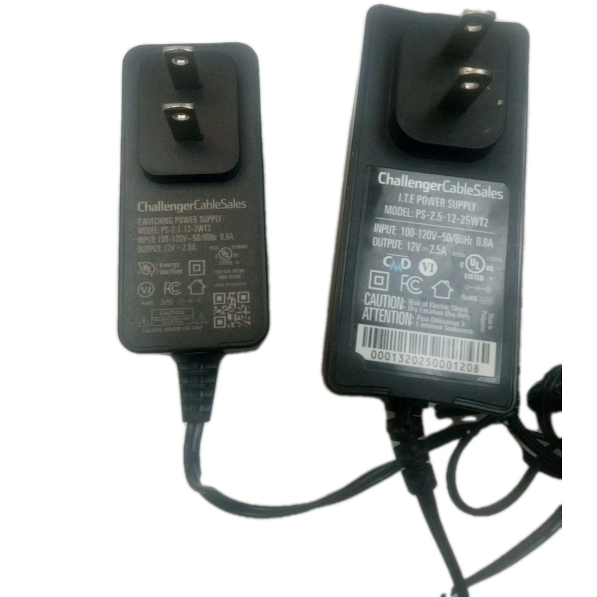 Lot of 2 Challenger Cable Sales 12V Power Supply Adapters