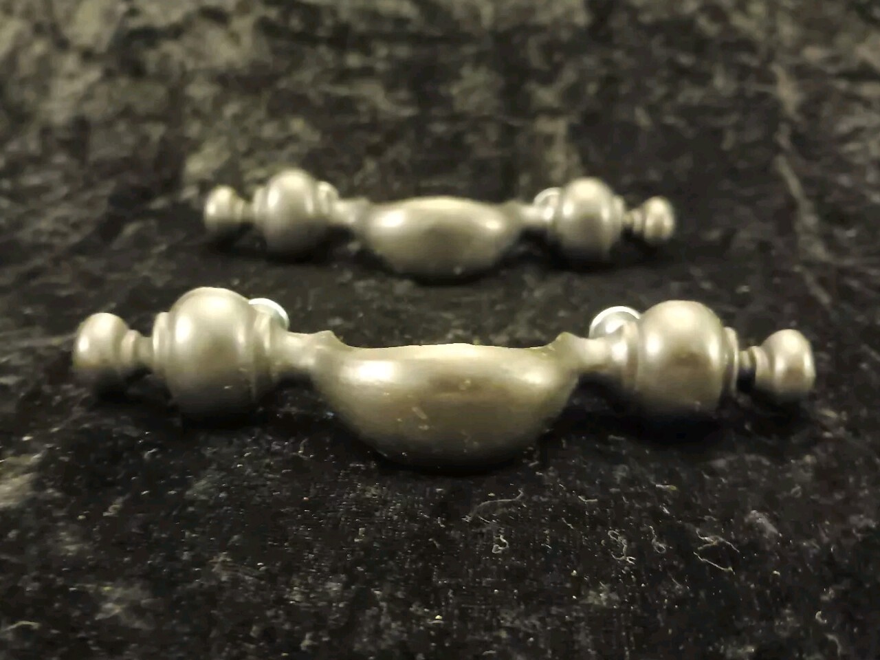 Vintage Set of 2 Reclaimed Black Metal Cabinet Drawer Pulls Handles