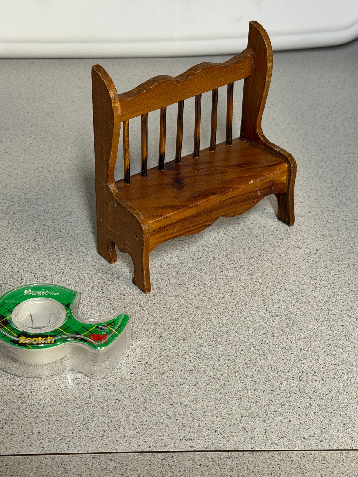 Vintage Dollhouse Miniature Bench Wood Spindle Back High Back Furniture Decor