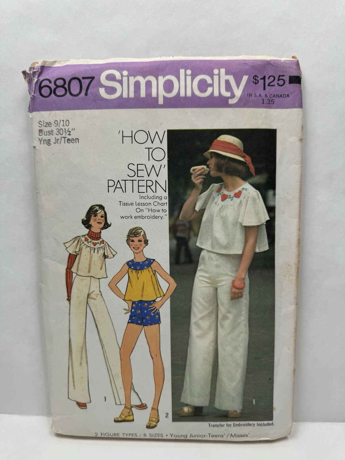 Simplicity 6807 Girls Teens Jr Pants Shorts Top Pattern 9/10 Bust 30.5" Uncut
