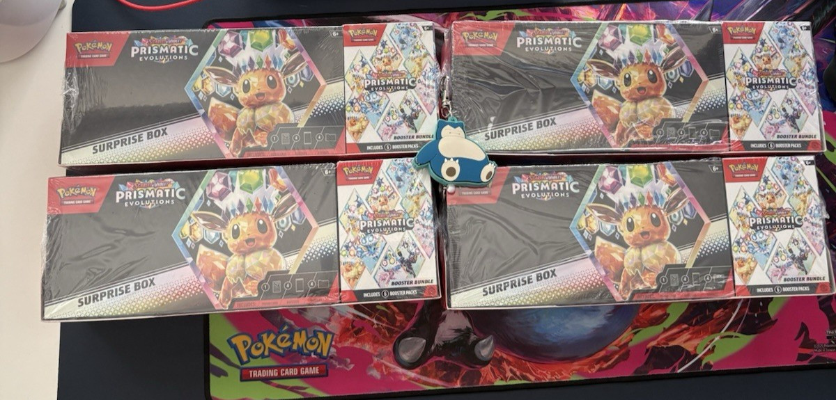 4 Pokemon Prismatic Evolutions Surprise Box And Booster Bundle Sealed