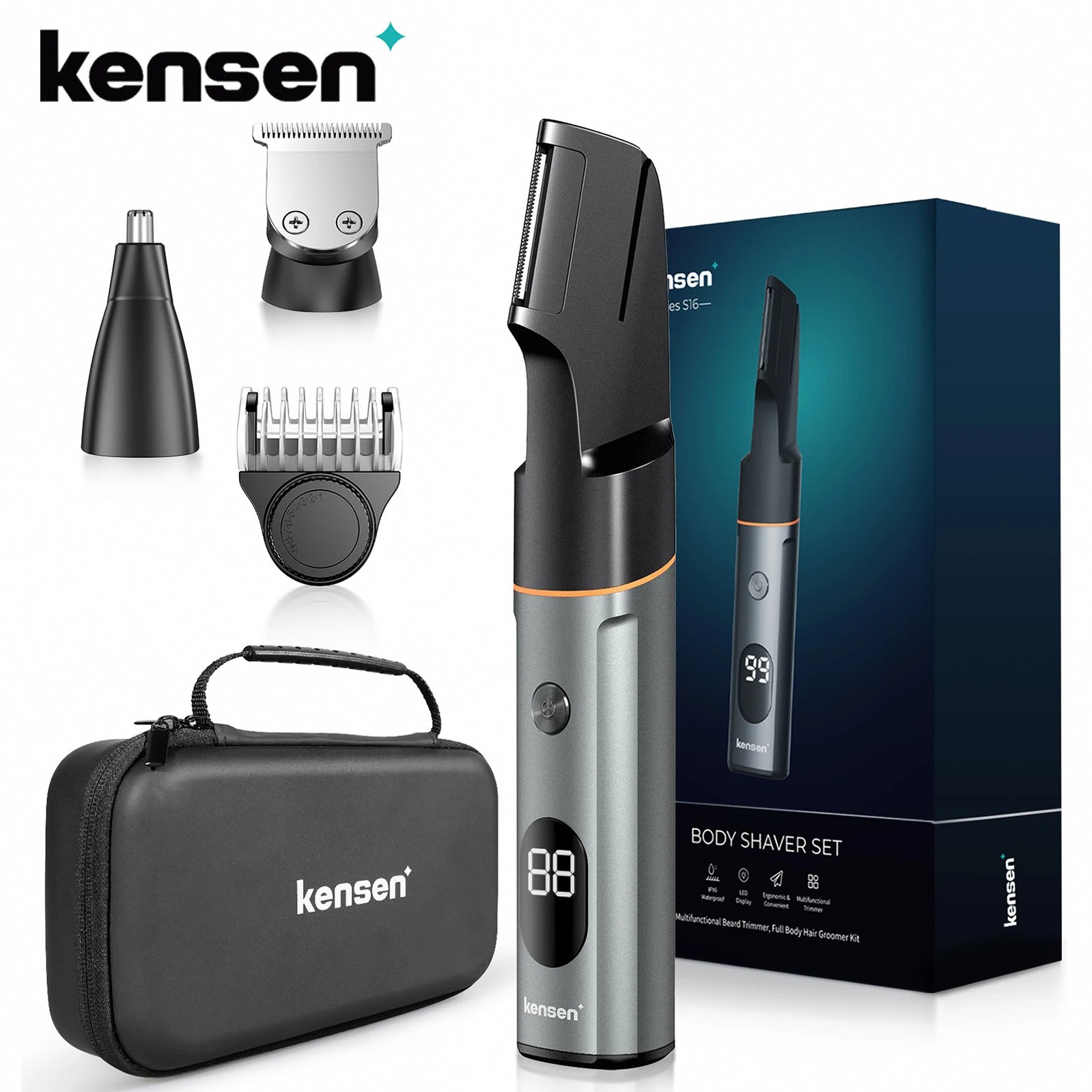 Kensen 3 in 1 Body Hair Trimmer Kit for Men Pubic Hair Shaver Nose Beard