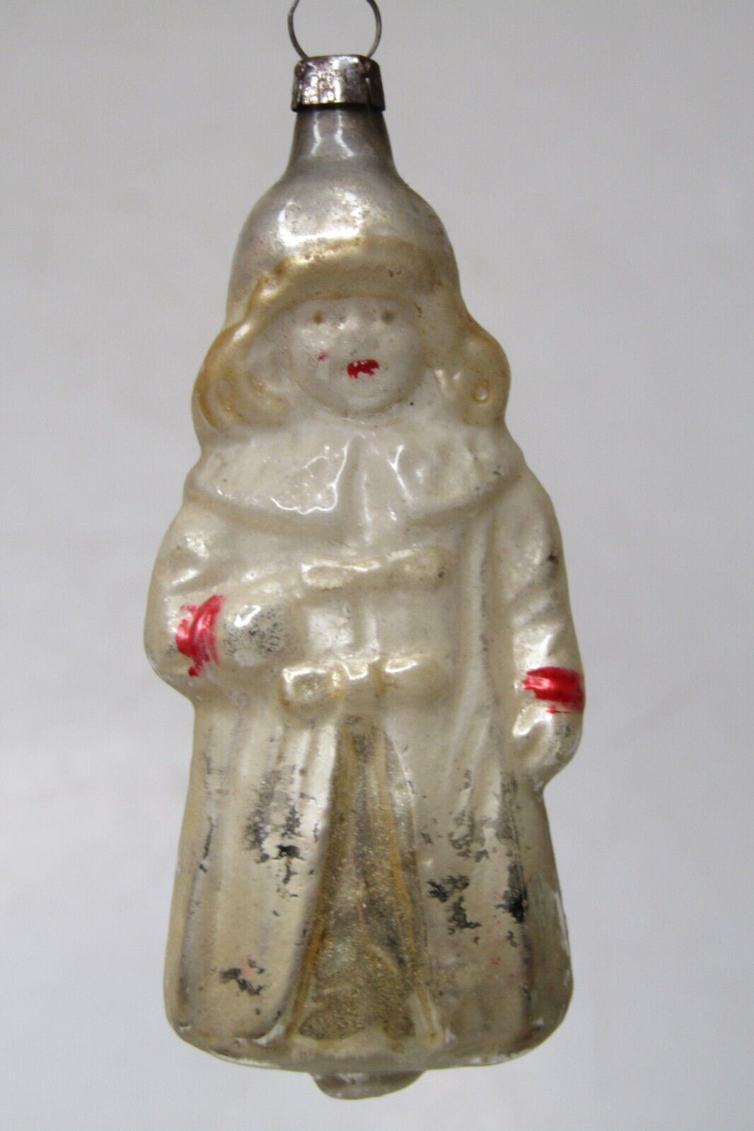 Vintage Antique Glass GIRL in Victorian COAT Christmas Ornament Germany