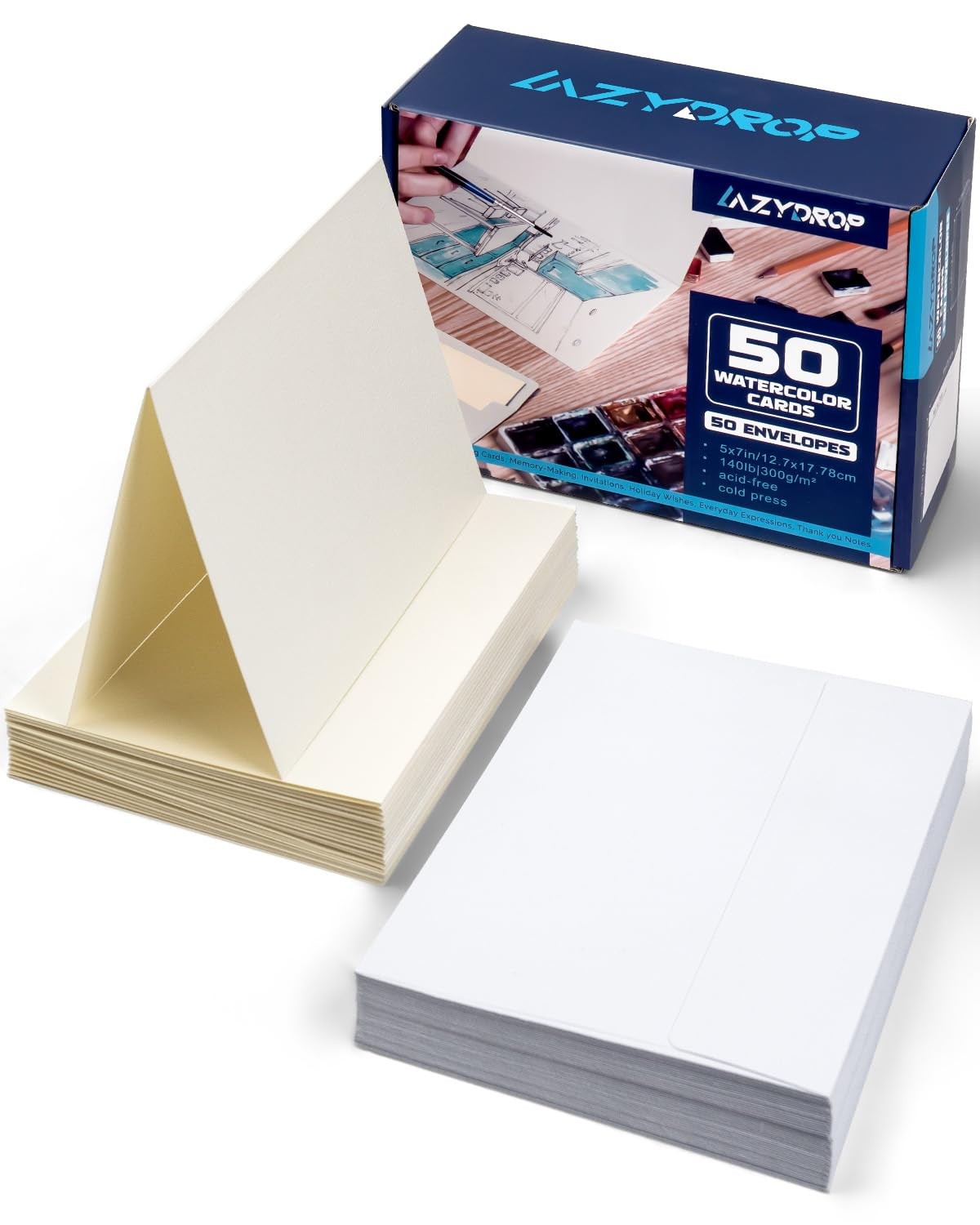 Watercolor Cards and Envelopes Set - White or light shade (off-white, cream) 