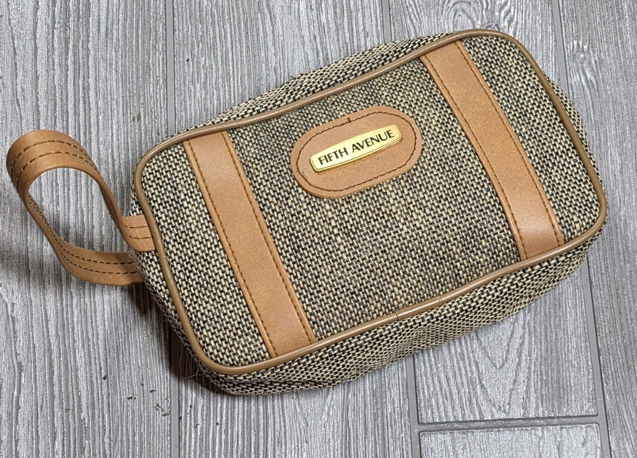 Vintage Fifth Avenue DOPP Kit Bag Make Up Bag Travel Bag Tweed Plaid