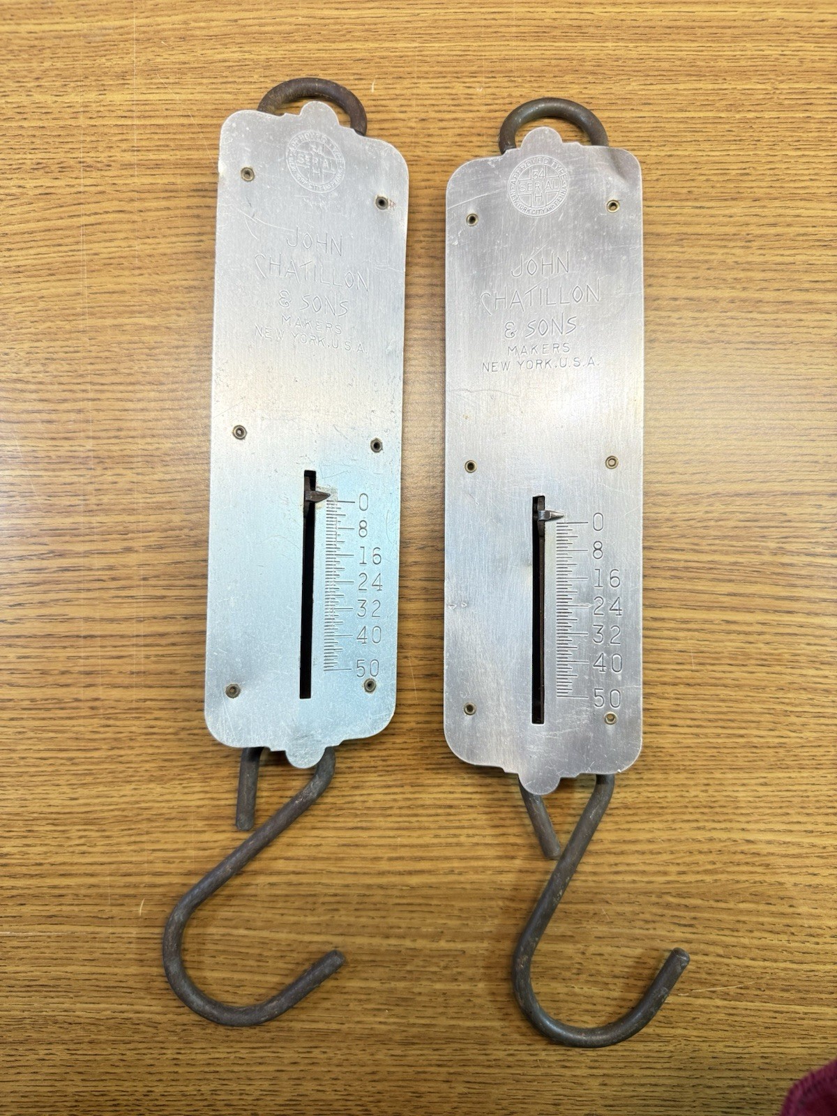Pair Of Vintage John Chatillon & Sons Hanging Weight Scale 50 Lb New York USA