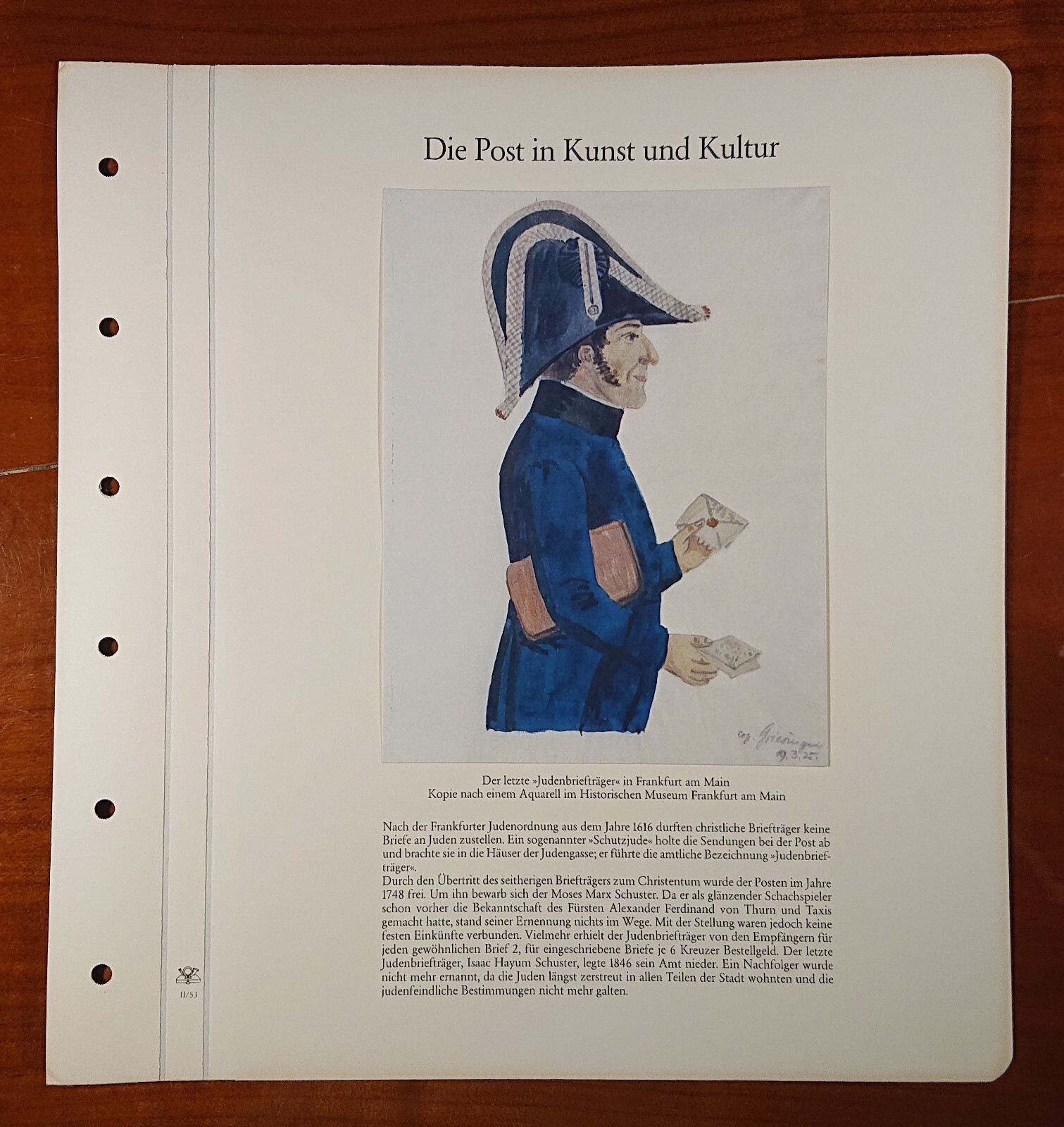 Vordruckblatt Post Art & Culture Judenbriefträger Postman Copy Nach Aquarell