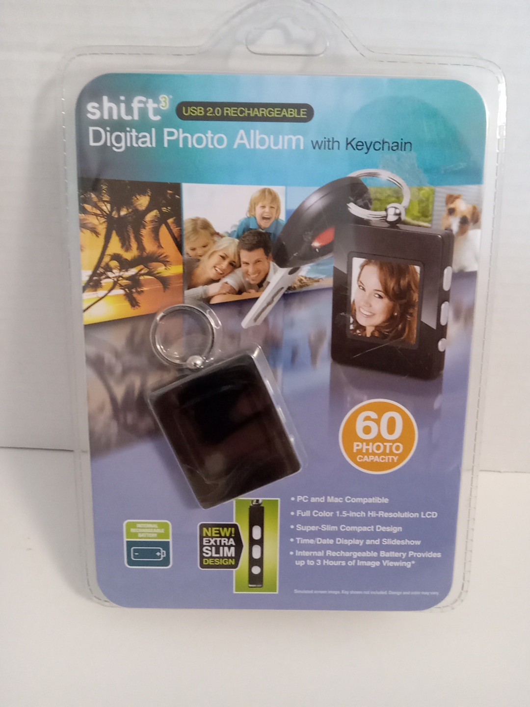 SHIFT 3 Digital Photo Album with Keychain Black USB 2.0 Rechargeable
