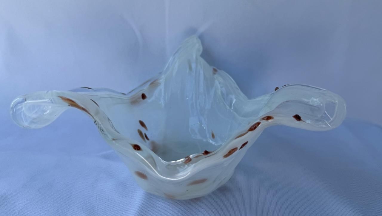 Genuine Italian Art Deco Glass Oval Bowl White Tammaro Italy Murano No 603