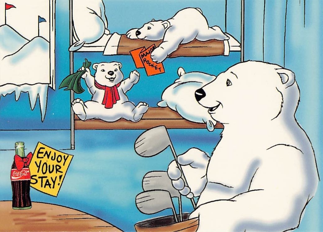 1996 Collect-A-Card Coca-Cola Polar Bears All Checked In #9 South Pole Vacation