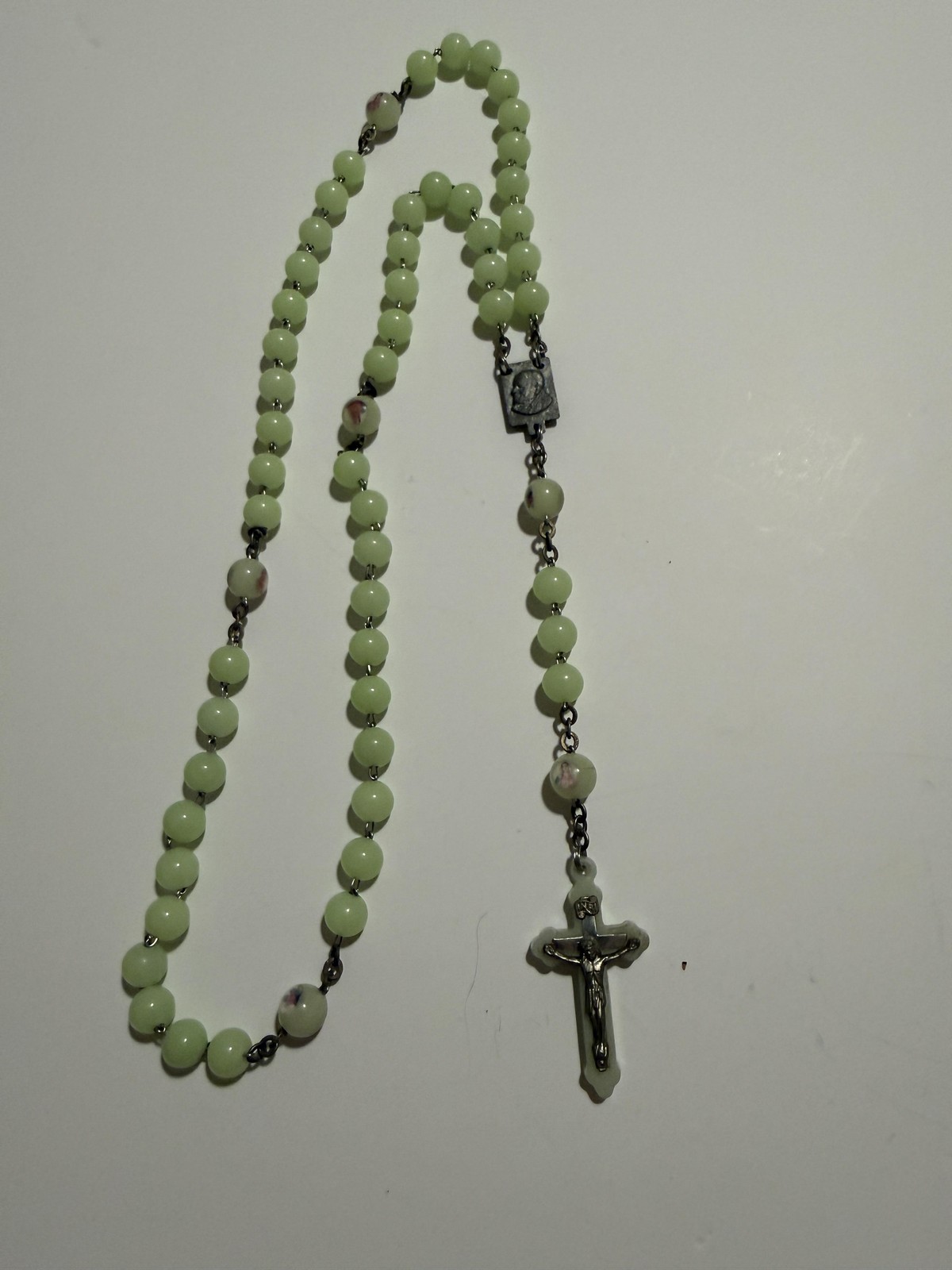 Vtg Rosary Beads INRI Crucifix Catholic Glow Luminous Devotional Prayer Beads