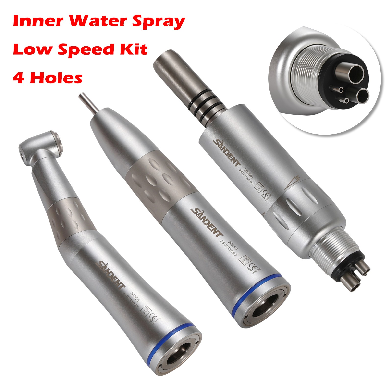 Dental Low Speed Handpiece Contra Angle+Straight Inner Water+Air Motor 4 Holes