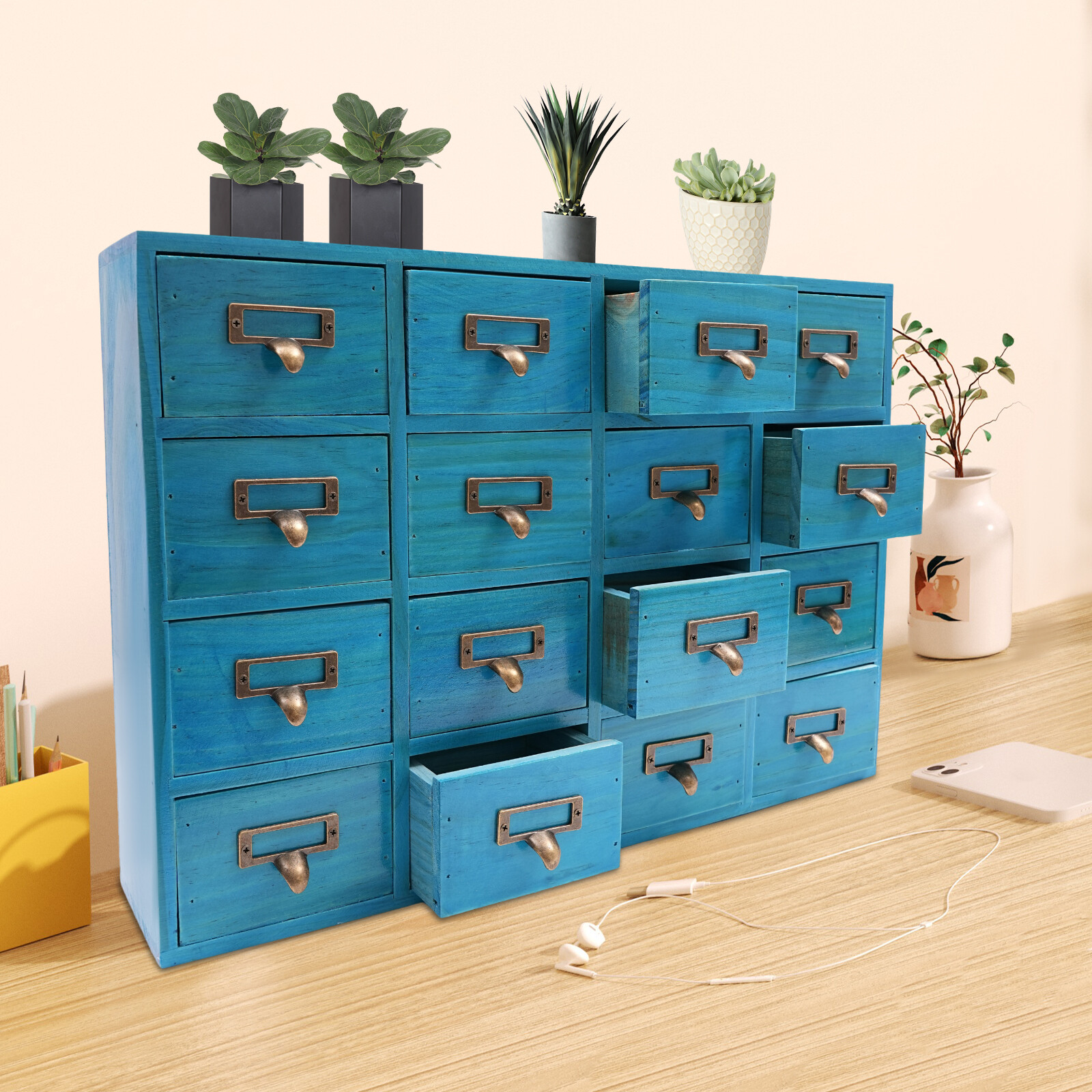 16-Drawer Vintage Apothecary Cabinet for Stylish Storage Solutions