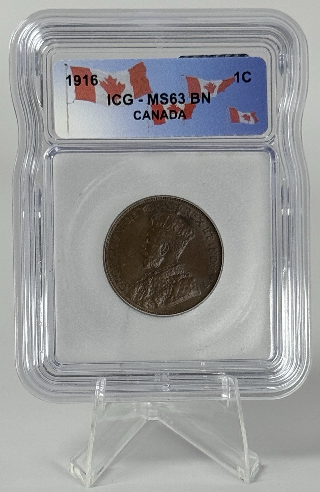 1916 Canada King George V ICG ICG MS63 BN 95% Copper 1 Cent Canadian Penny