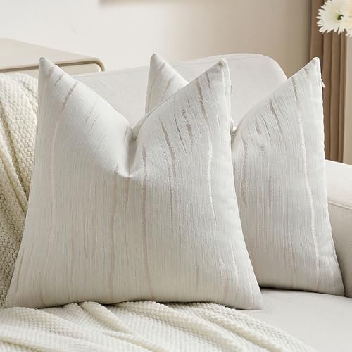  Chenille Decorative Throw Pillow Covers 18x18 Inch 18" x 18" (Pack of 2) Cream
