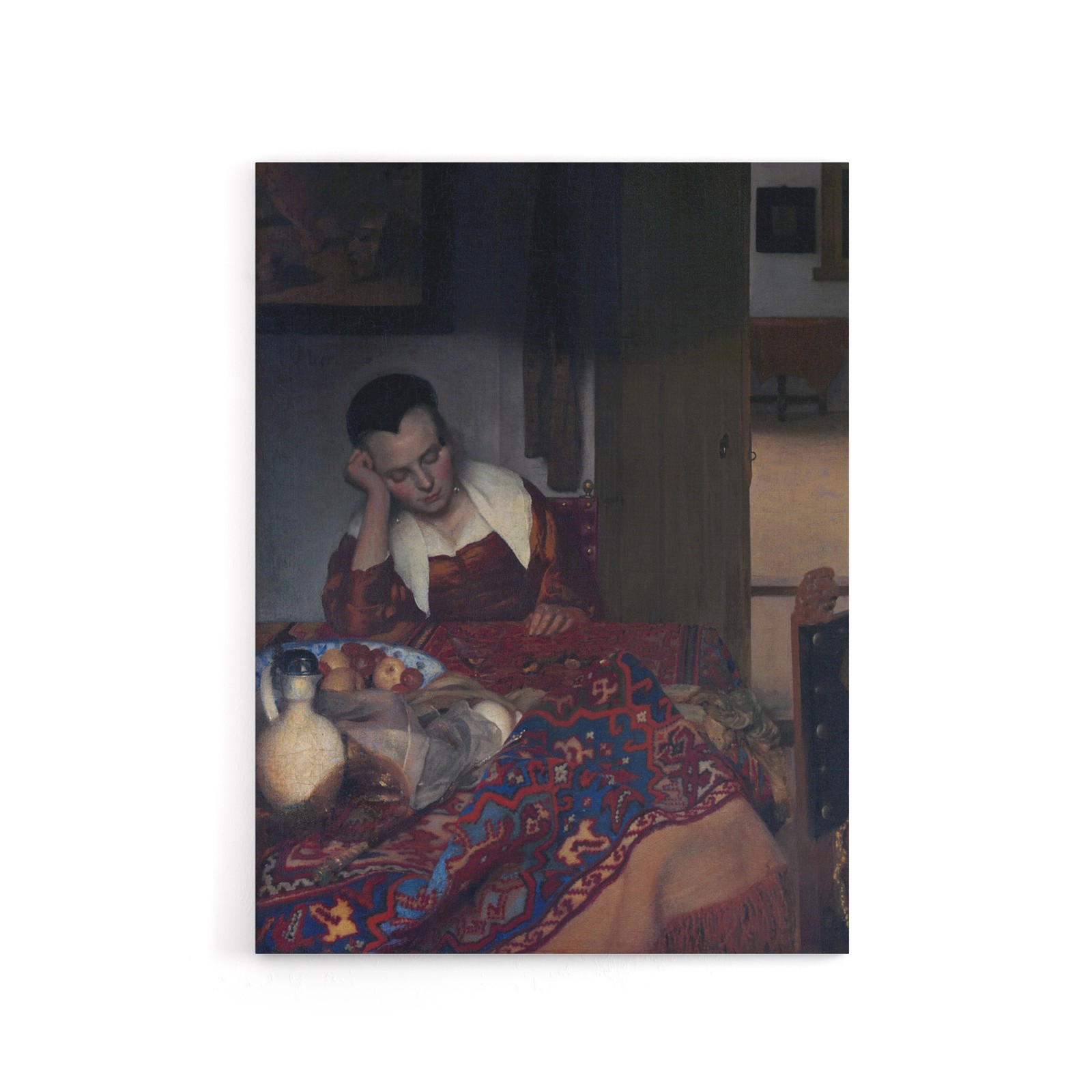 A Maid Asleep Portrait Painting Vermeer Vintage Canvas Wall Art