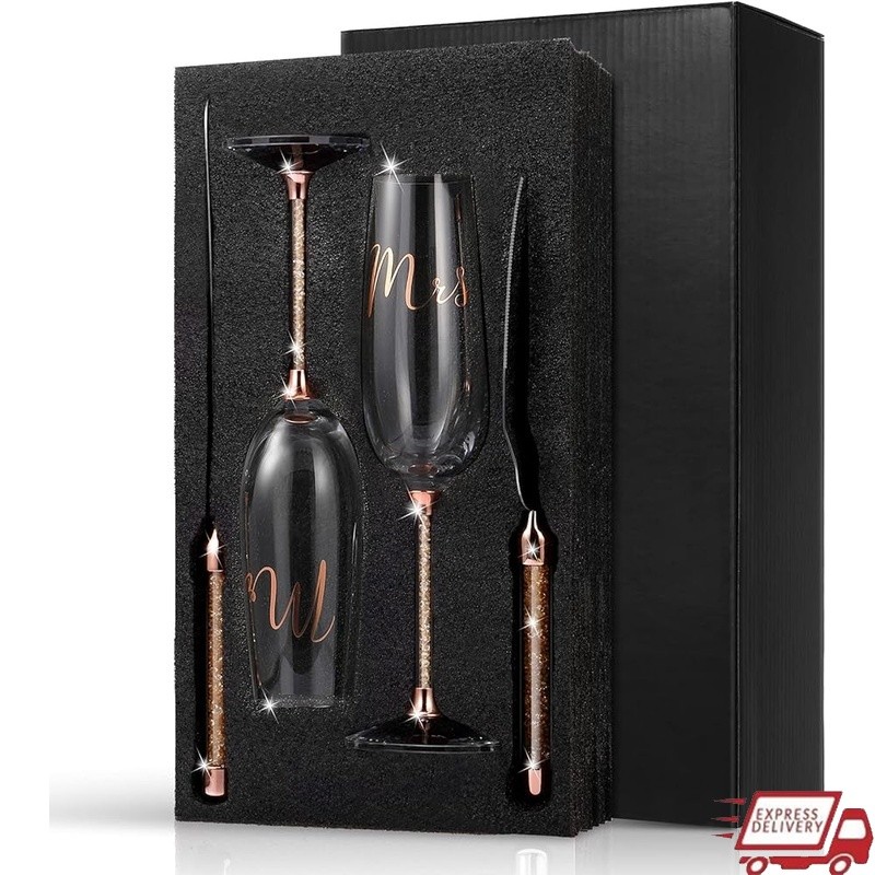 Champagne Flute Set W/ Cake Knife & Server Wedding Reception Accessories New