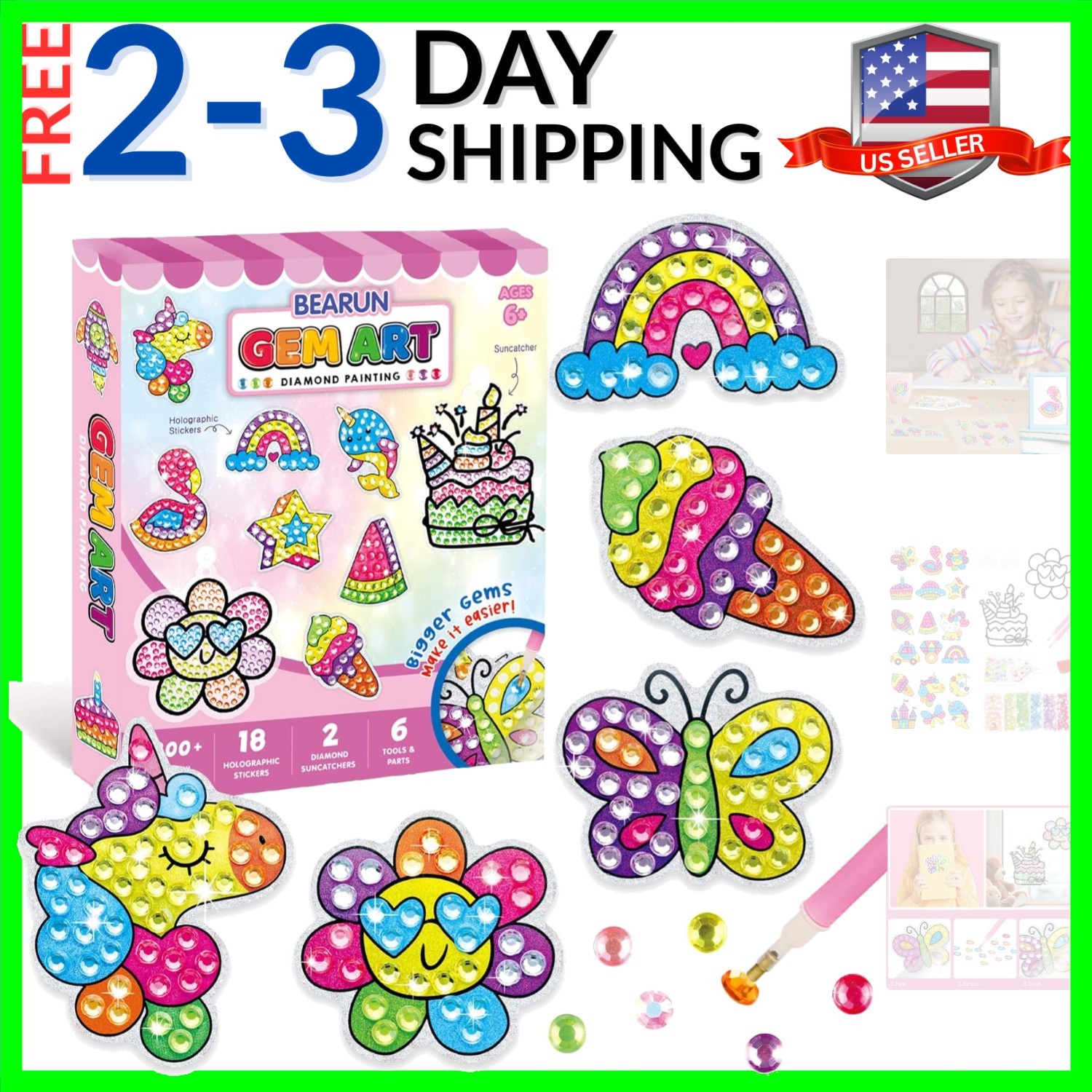 Gem Art, Kids Diamond Painting Kit-Big 5D Gem, Arts and Crafts for Girls Ages...