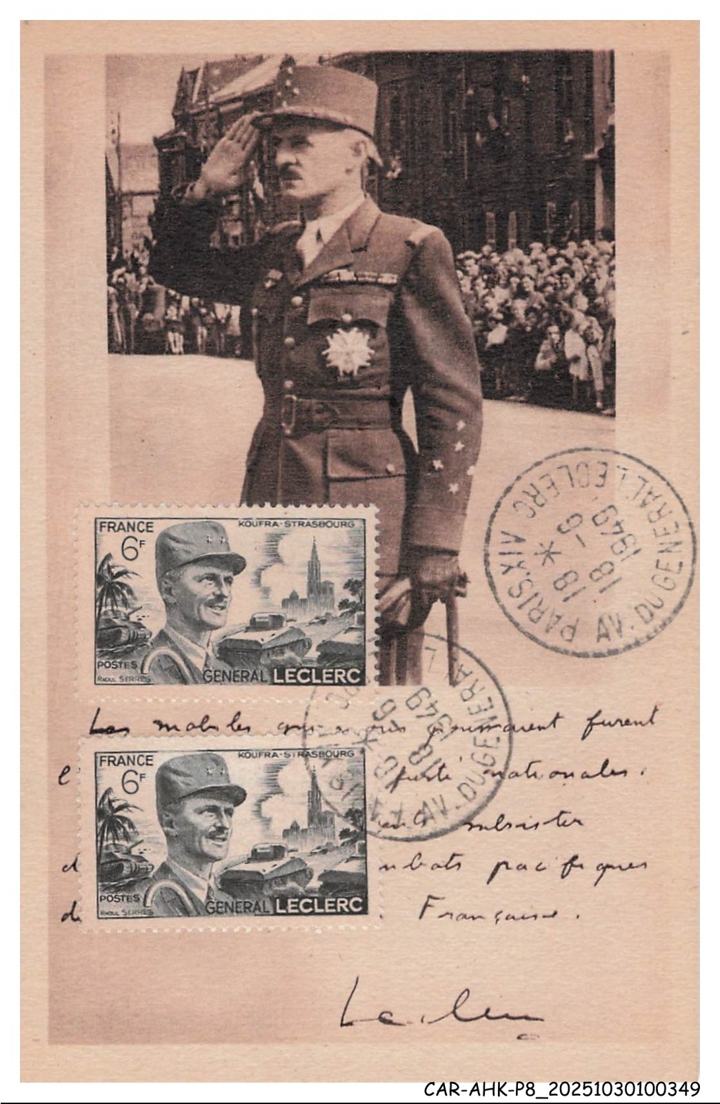 CAR-AHKP8-0460-MAXIMUM CARDS - PARIS - Général Leclerc - Military - 1949
