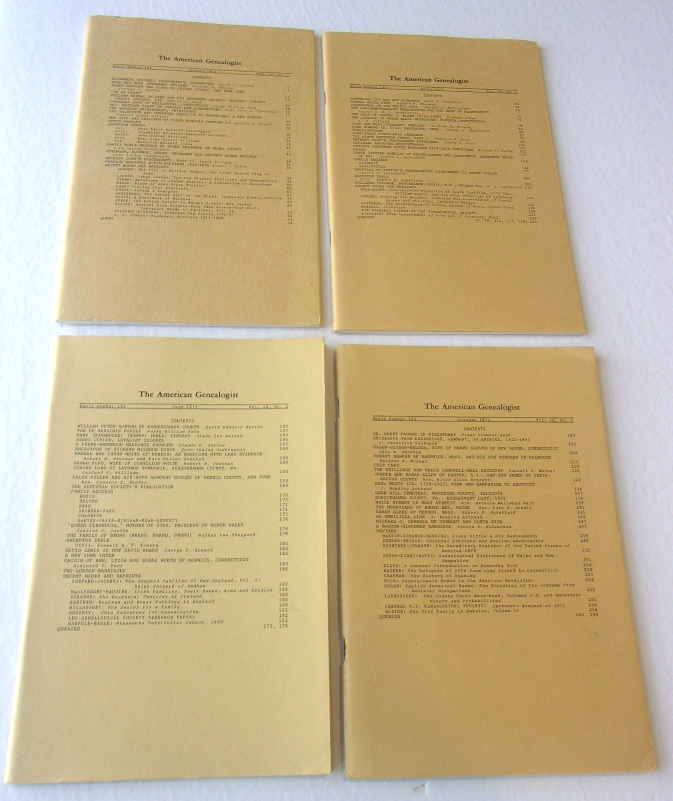 THE AMERICAN GENEALOGIST JANUARY APRIL JULY OCTOBER 1972, VOLUME 48, FOUR ISSUES