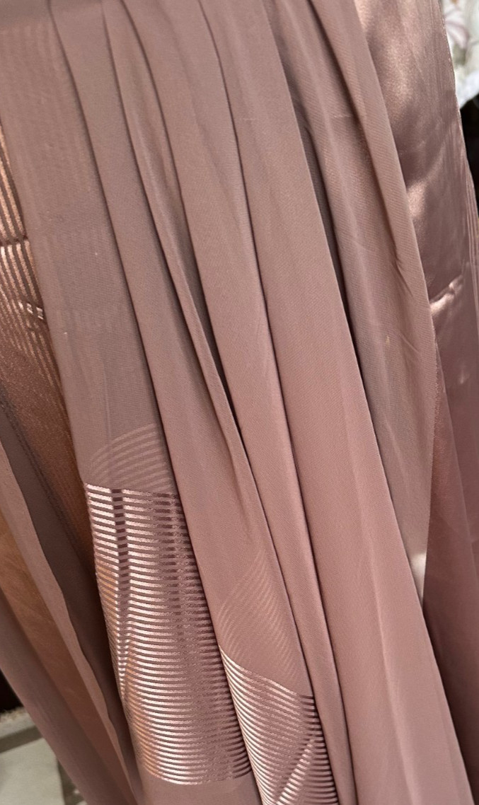 Luxury Japanese Satin Devoré Chiffon Wide Satin Border Sheer Stripe Design 5Yrd