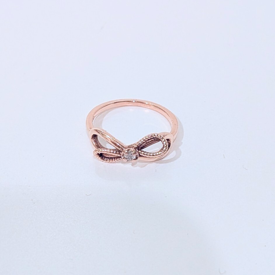 Agete Pink Gold Pinky Ring with Ribbon