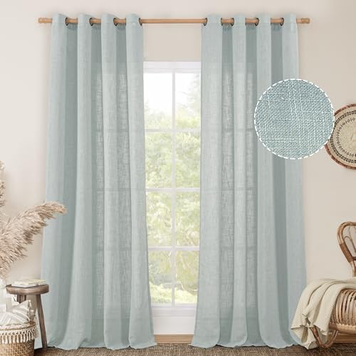  Linen Sheer Curtains 84 inch for Bedroom, 52"W x 84"L (Pack of 2) Greyish Blue