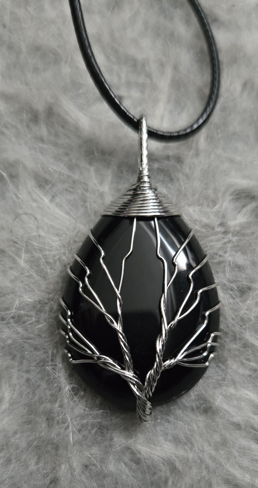 Black Onyx Wire Wrapped Necklace Tree of Life Beautiful Detail Eternity Gift