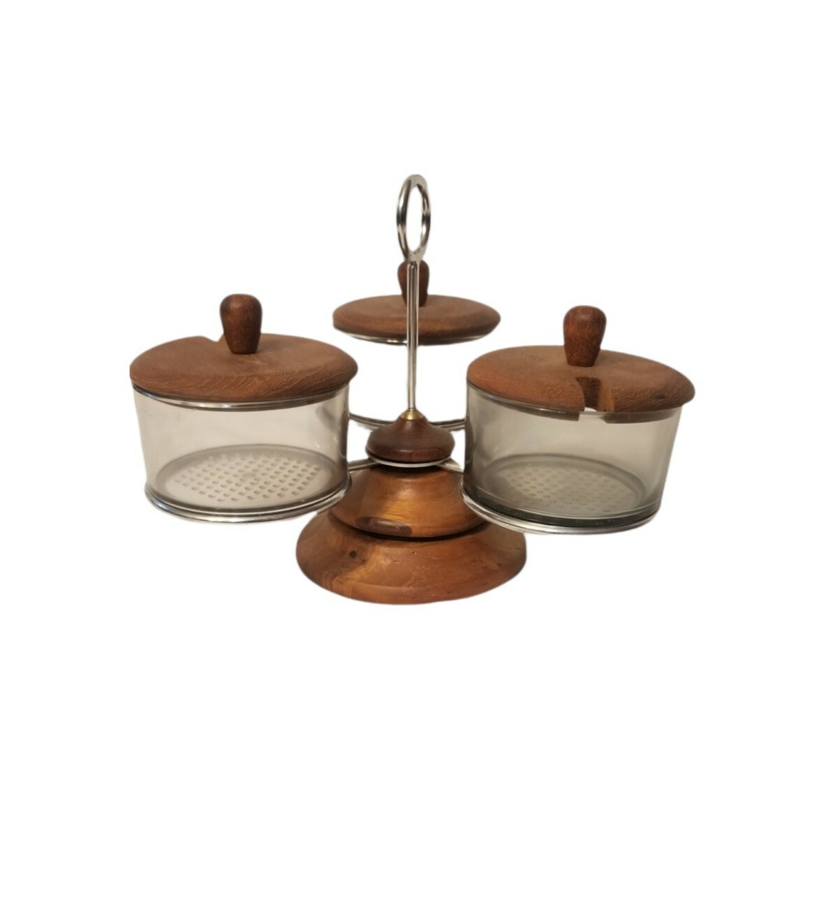 Vintage MCM LUTHJE TEAK WOOD & GLASS MID CENTURY DANISH CONDIMENT SET