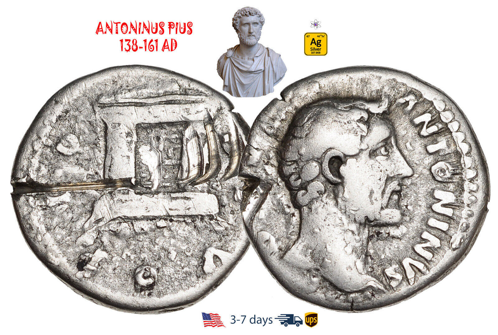 Ancient Roman Empire Coin Silver Denarius ANTONINUS PIUS 138-161 AD #30909
