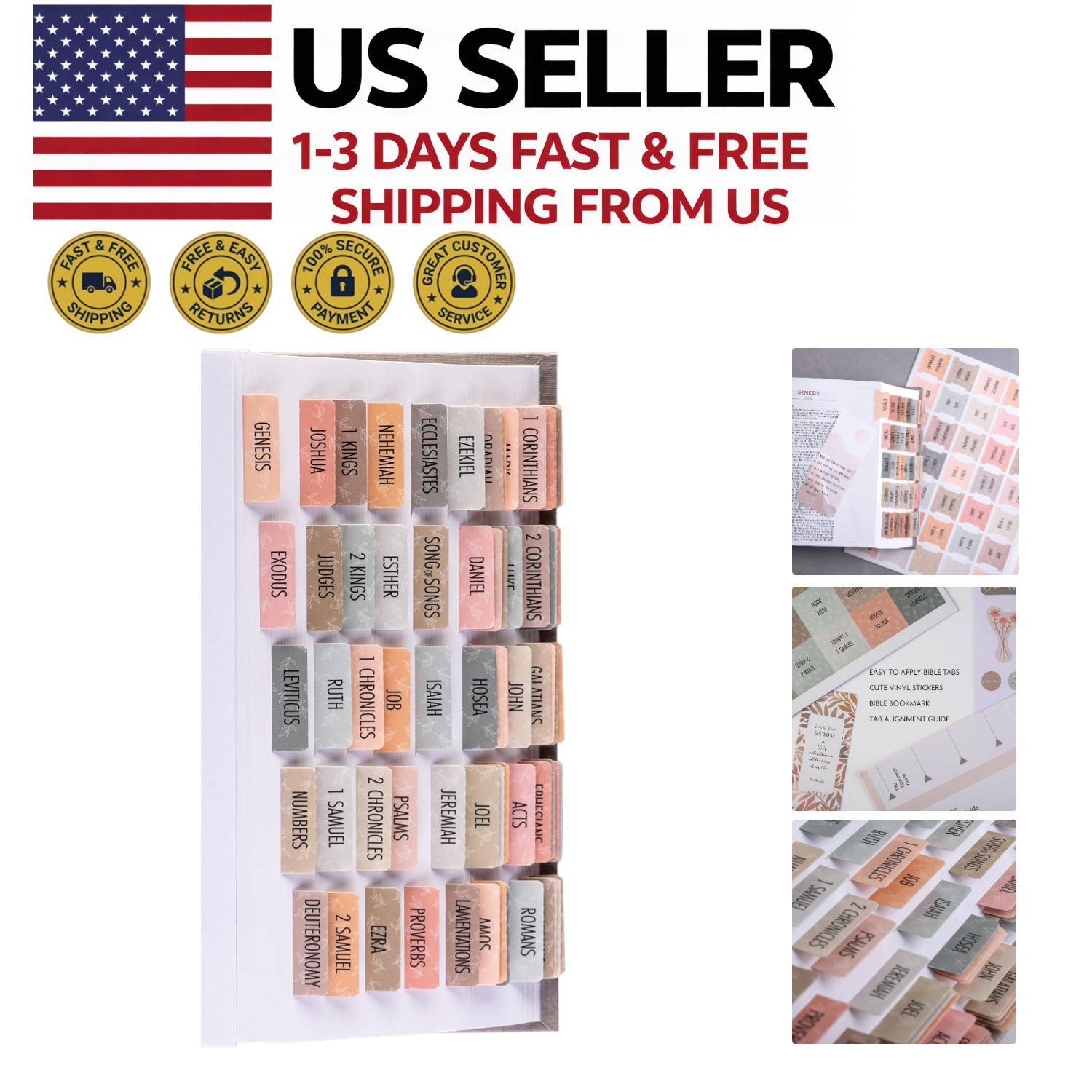 Durable Laminated Bible Tabs - Large Print & Easy to Read for Effortless Study