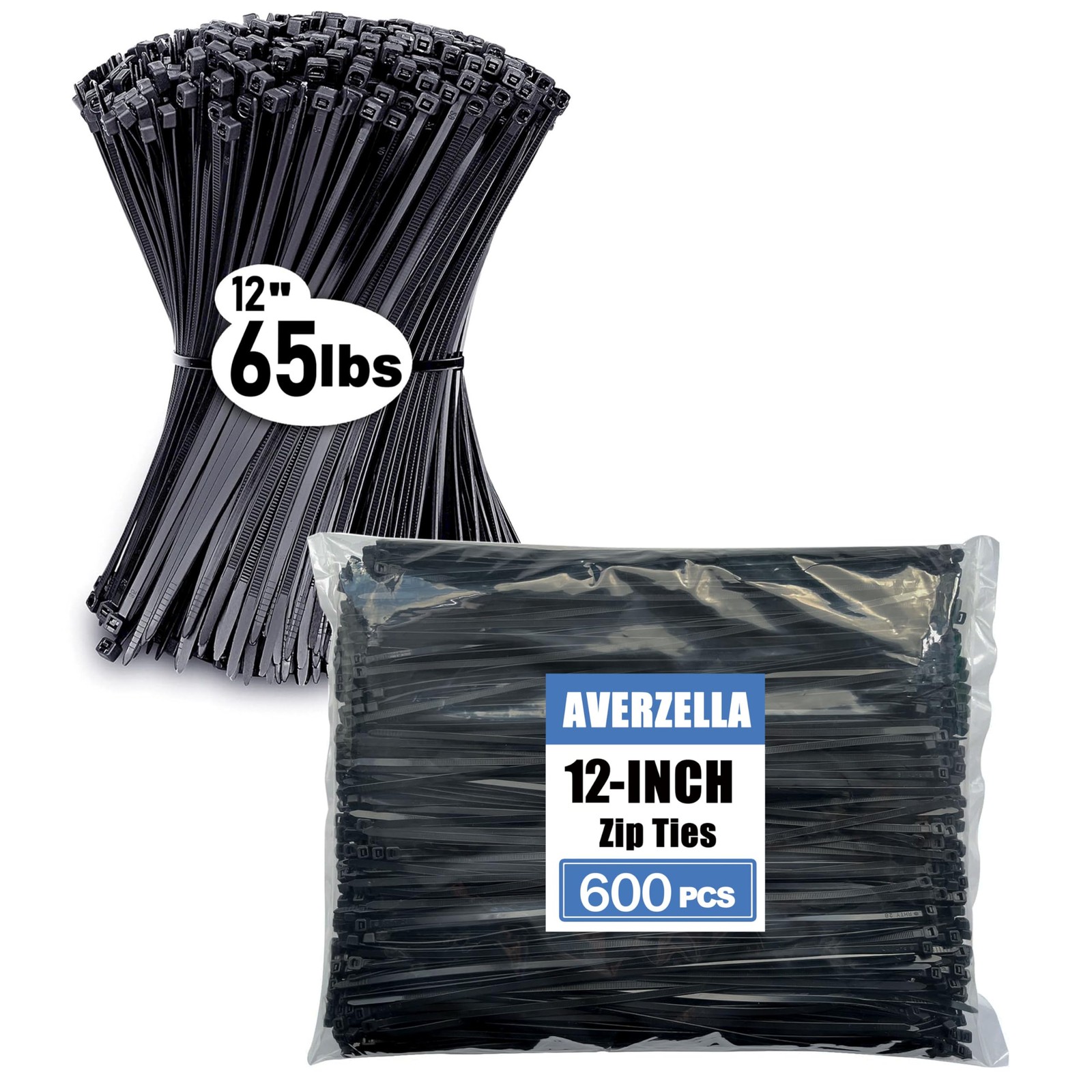 Strong Heavy Duty Zip Ties 12 Inch (600-Pack) -65LB Tensile Strength- Industr...