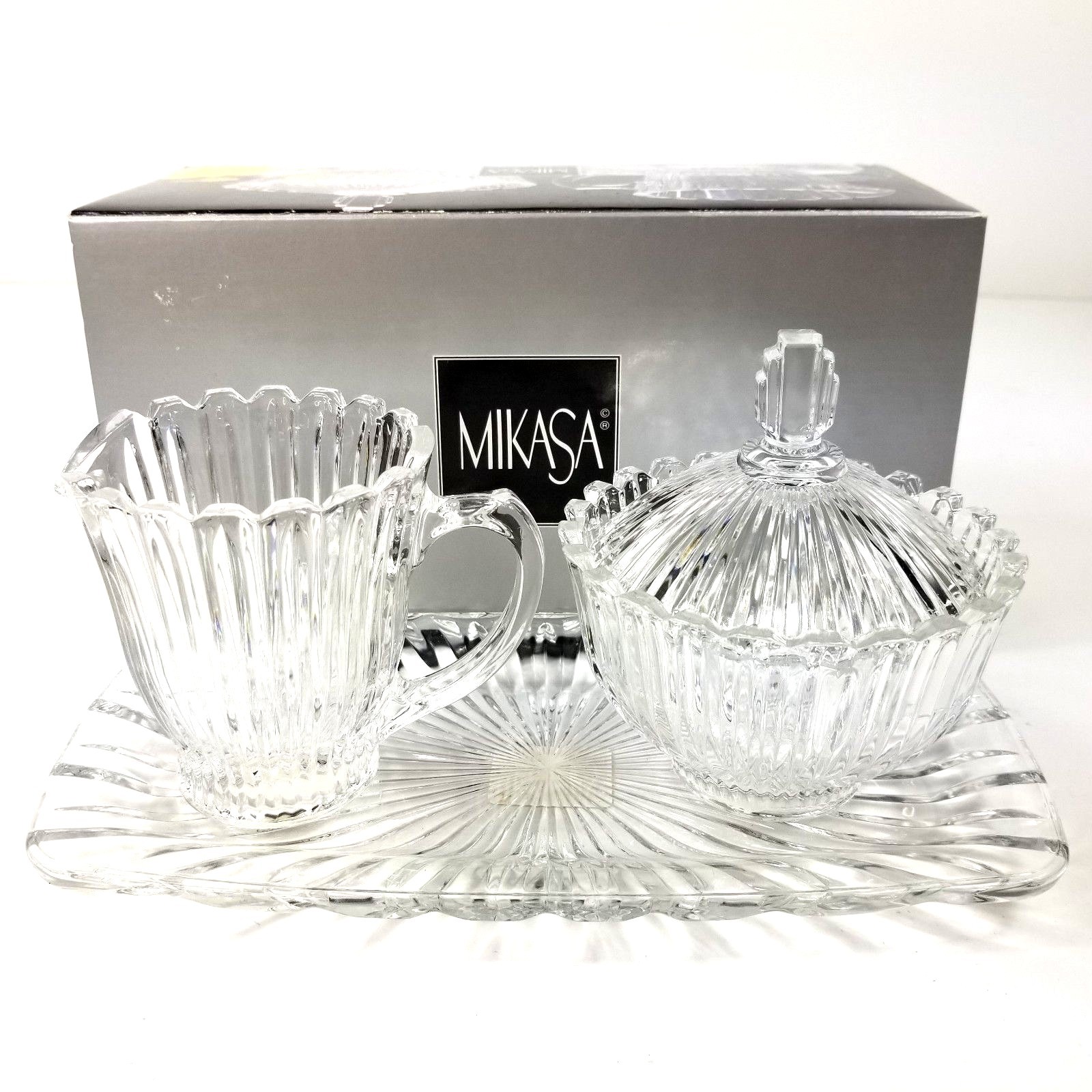 MIKASA Royal Suite Sugar & Creamer With Tray QQ228/289 Crystal Clear Nib New