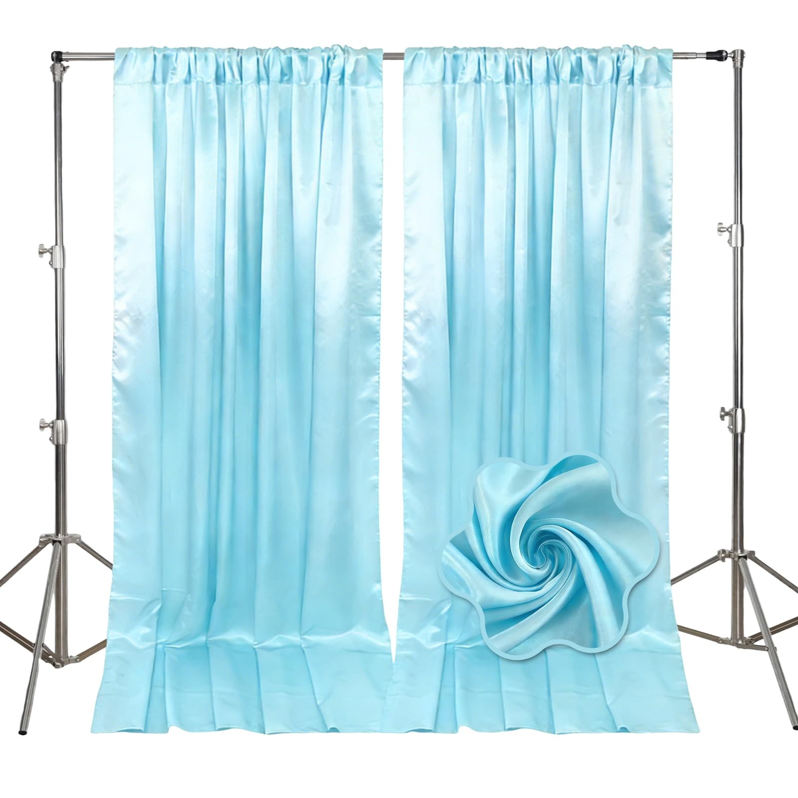 10x10 Ft Lake Blue Backdrop Curtains Fabric Satin Rod Pocket Party 2 Panels