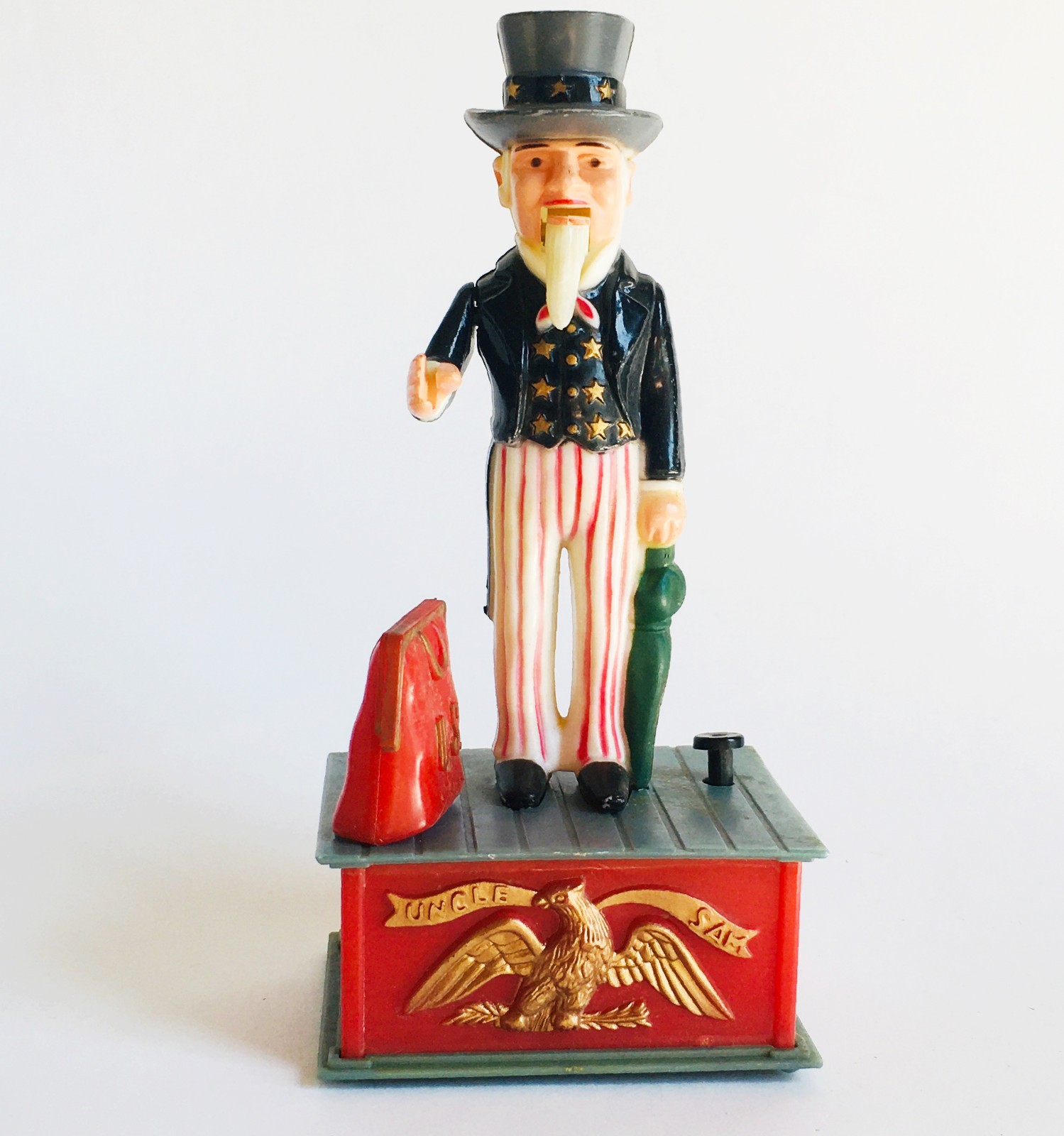 VINTAGE UNCLE SAM MECHANICAL COIN BANK 1970s HONG KONG VINTAGE PLASTIC BANK
