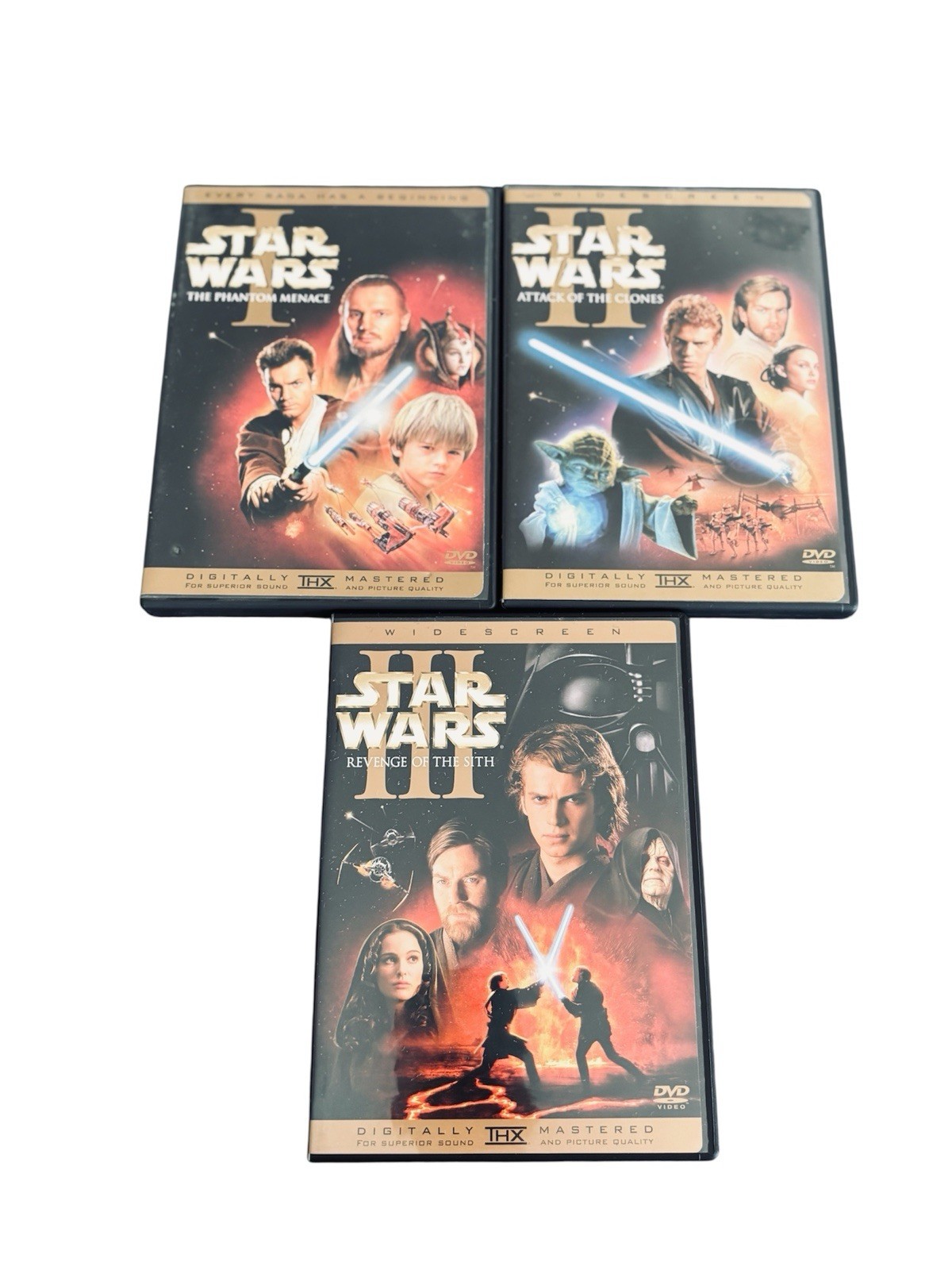 Star Wars Prequel Trilogy DVD Movie Set Episodes I II III Widescreen THX Jedi  