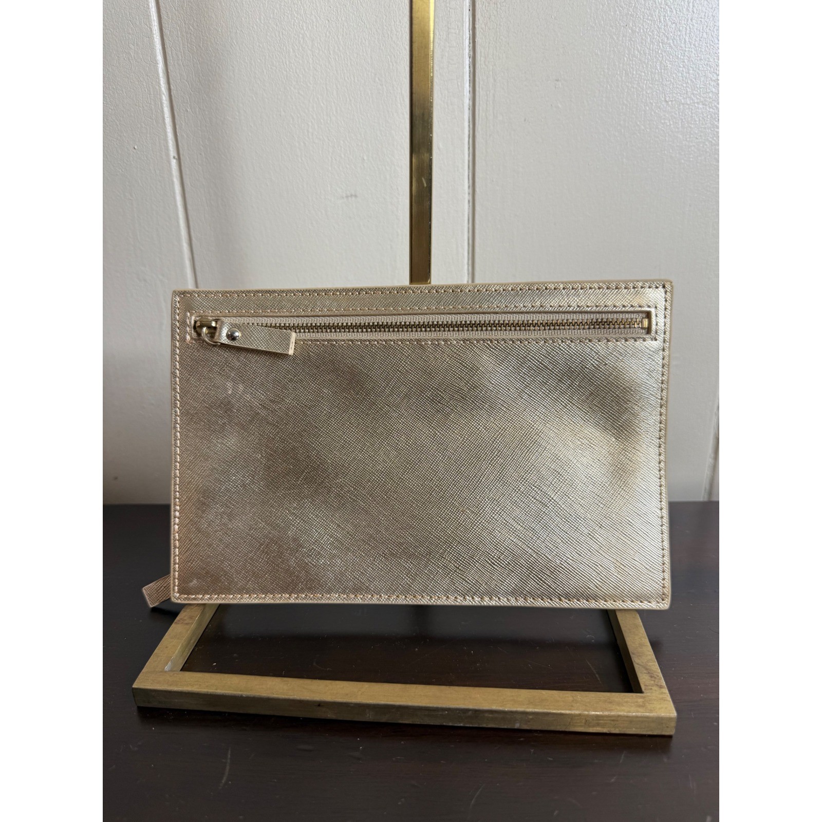 Ann Taylor Clutch Women's Gold Metallic Zip Pouch Small Cosmetic Bag