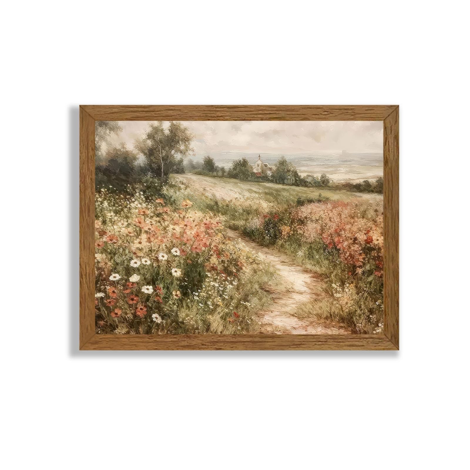 Wojuin Framed Vintage Cottagecore Canvas Wall Art, Landscape Nature Country W...