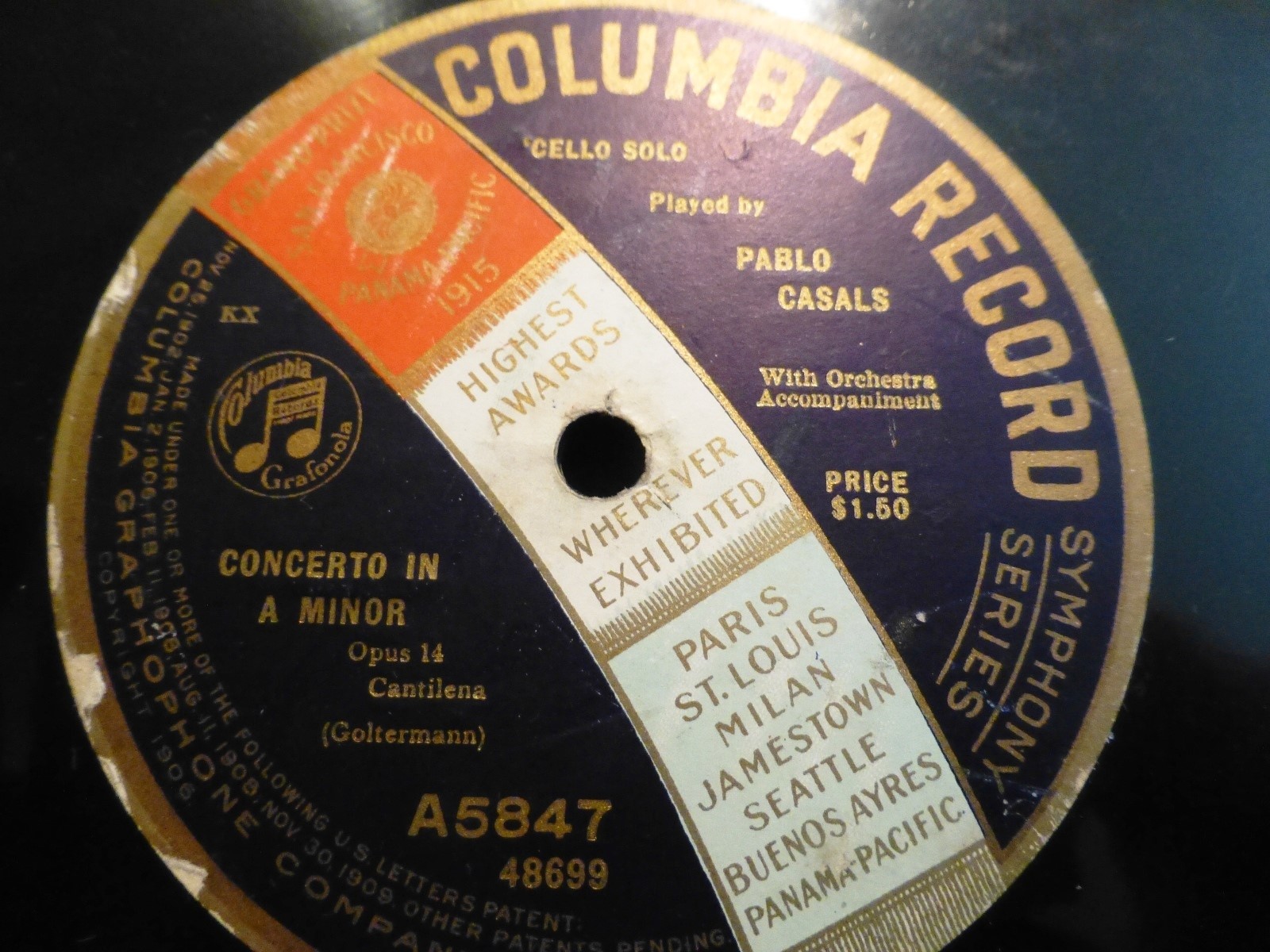 1916 PABLO CASALS Goltermann CELLO CONCERTO A Minor Granados SPANISH DANCE A5847