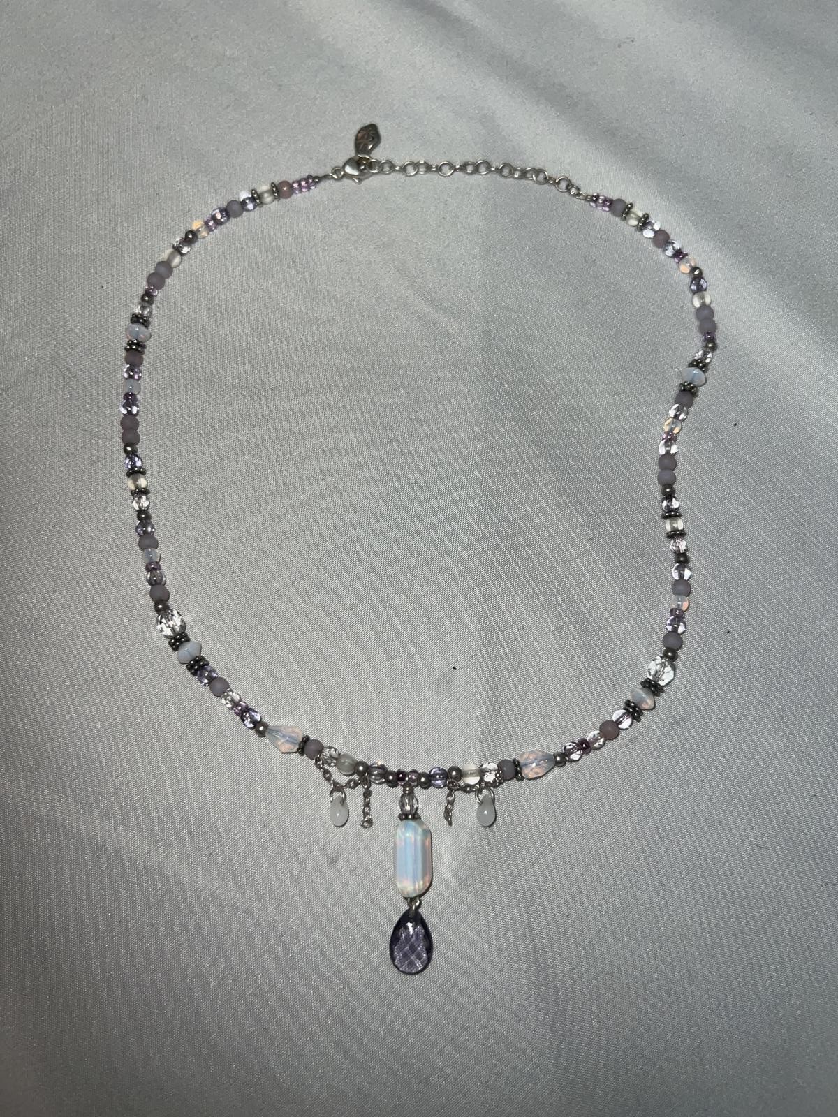 Justin Design Beaded Necklace with Opalite and Amethyst Accents