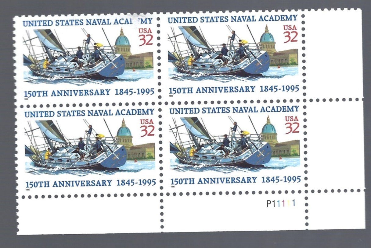 Stamp US 3001, Naval Academy, Plate Block, MNH