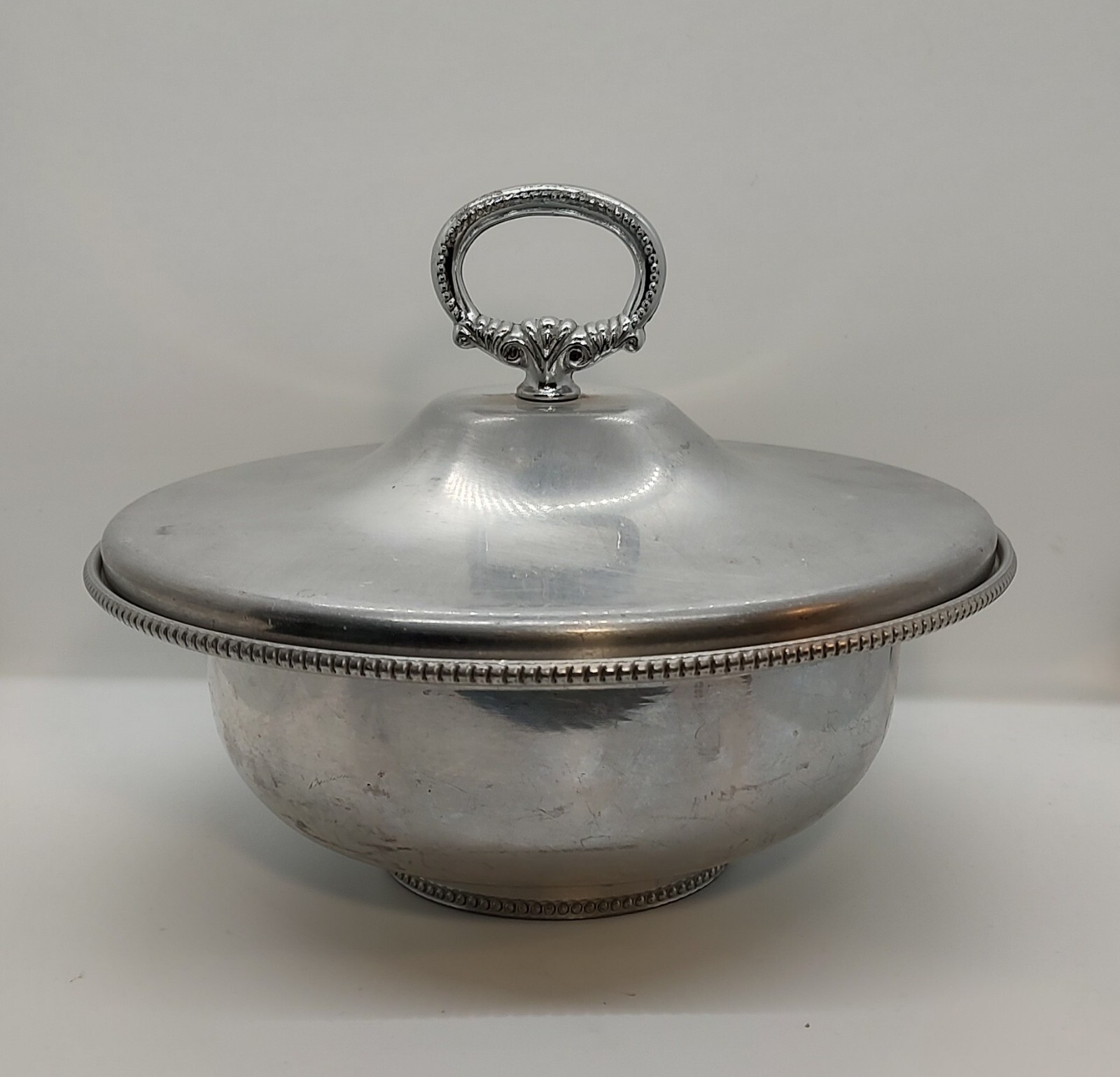 Vintage BW Buenilum Aluminum Covered Bowl Casserole Dish Crimped Edge 10" MCM