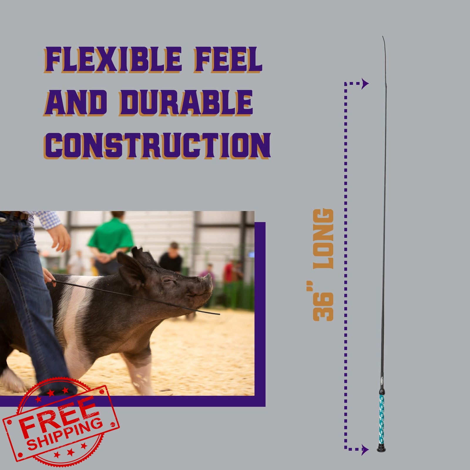 Weaver Pig Show Whip Livestock Hog Braided Nylon Handle Leather Popper