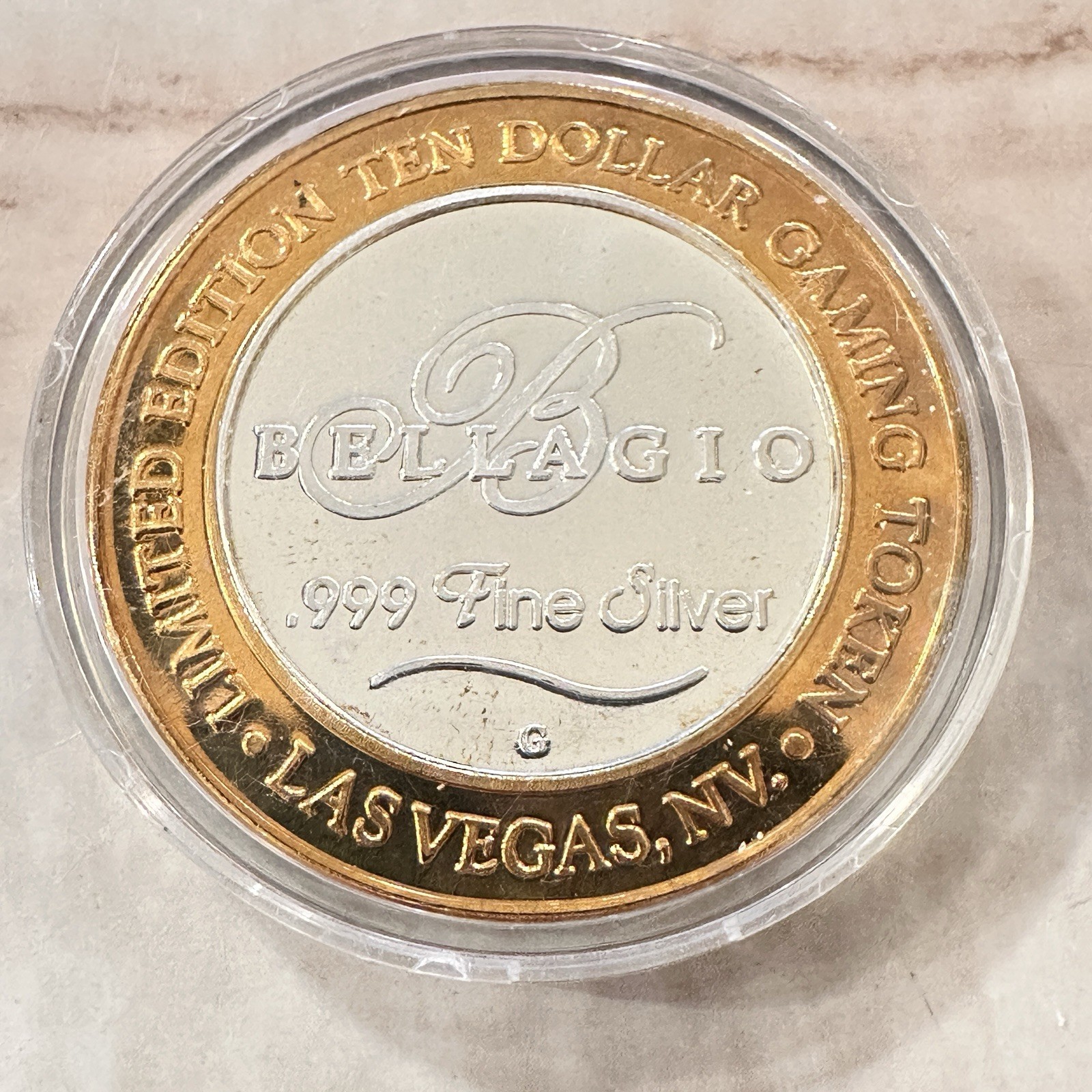 Bellagio  .999 Fine Silver Gaming Token Las Vegas NV Casino $10 Strike 2001 Case