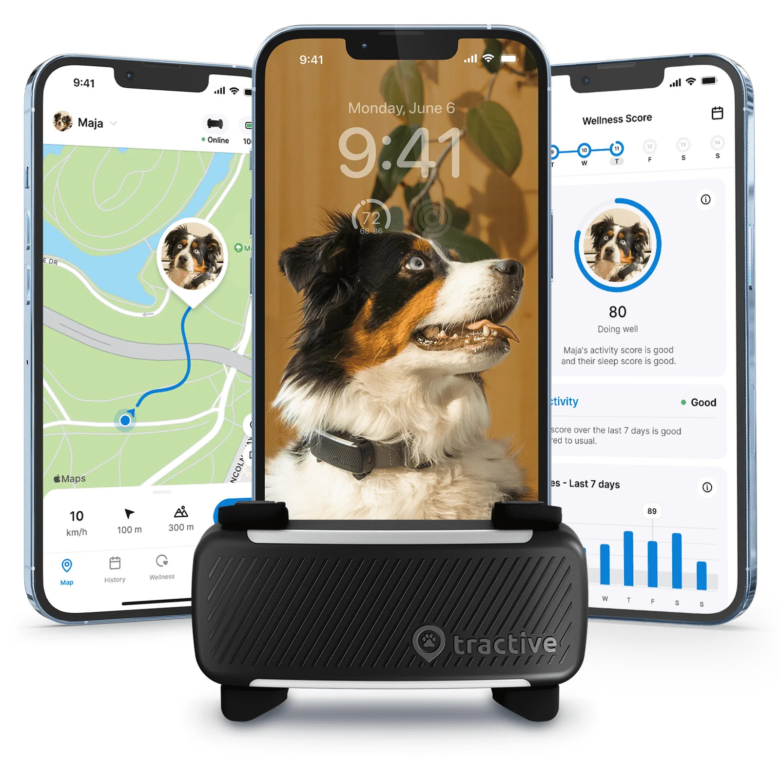 Smart GPS Dog Real-Time TrackerVital Signs Monitoring Black Long-Lasting Battery