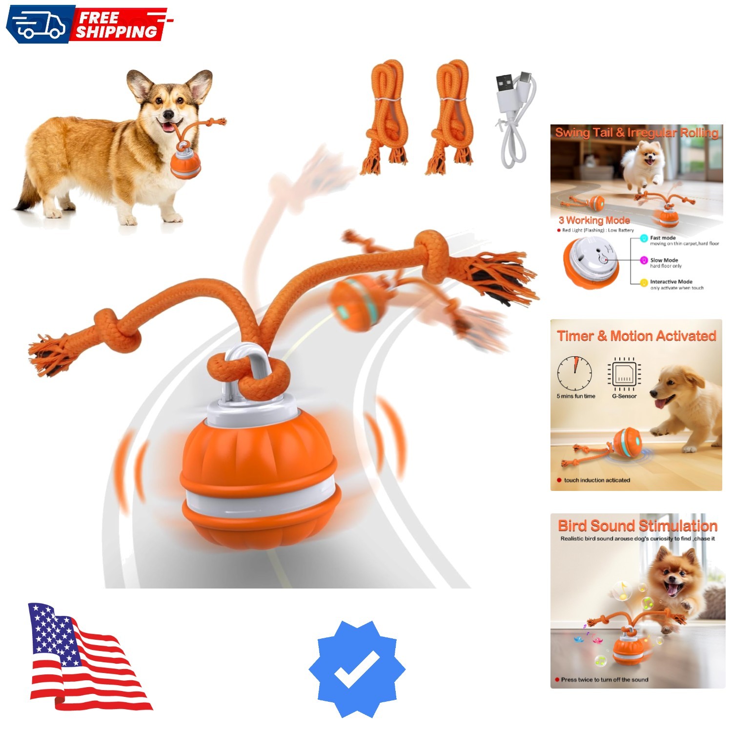 Peppy Pet Ball for Dogs, Dog Interactive Toys,Motion Activate Rolling Ball fo...