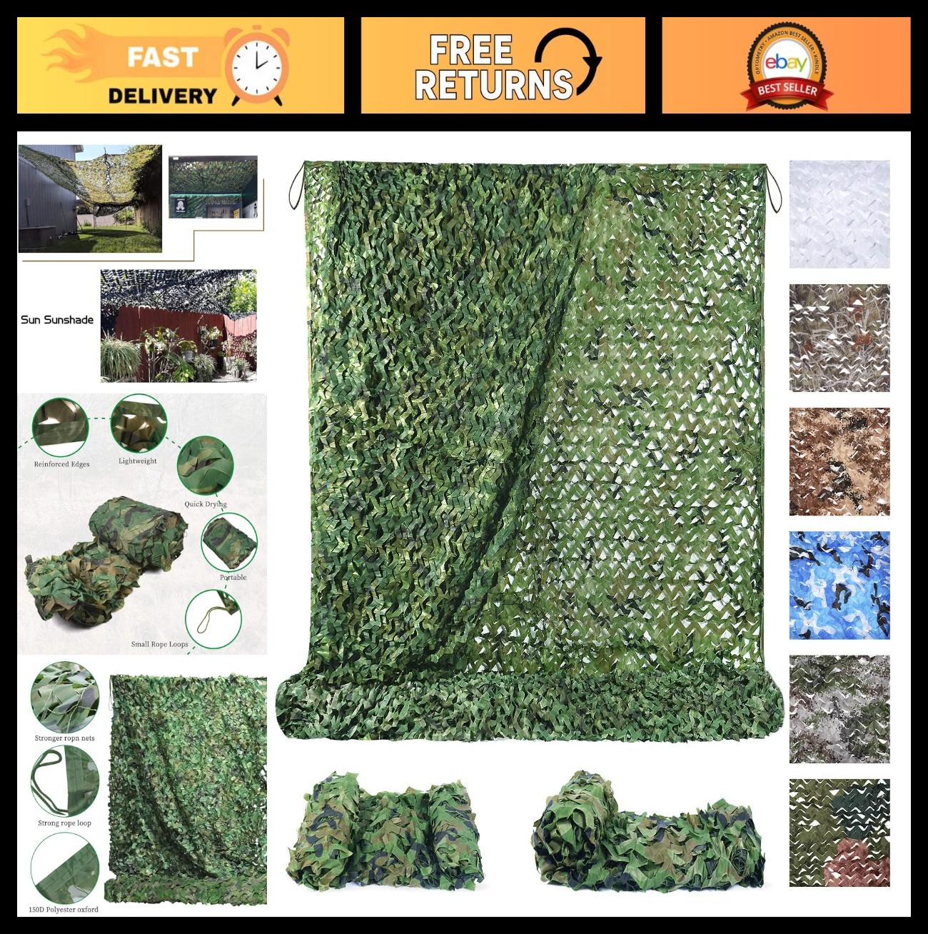 Camouflage Netting 10x20 20x20 10x10 - Military Camo Tarp for Hunting, Camping &