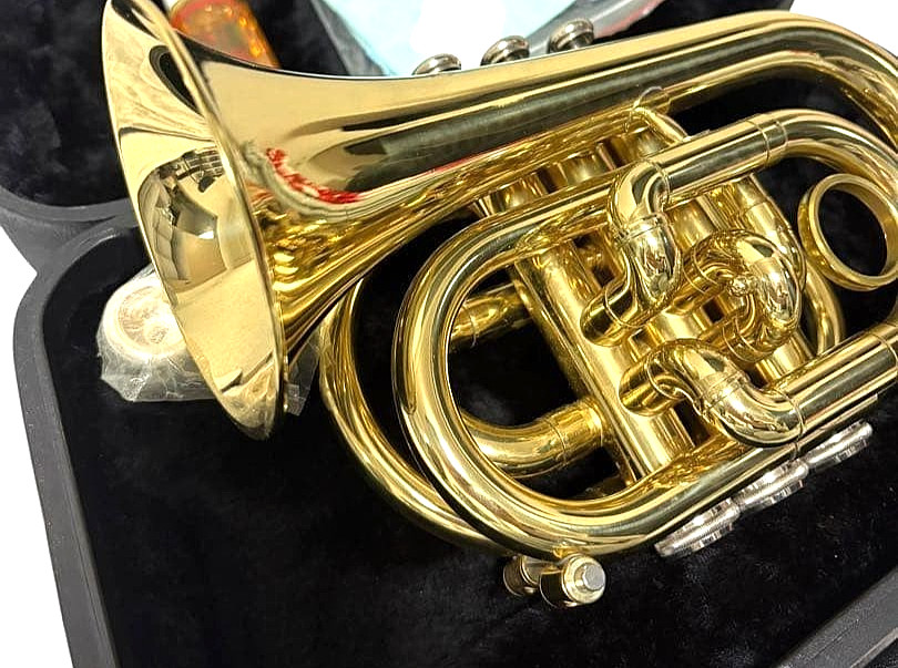Jupiter JPT-416 Pocket Trumpet Gold Lacquer Professionally Maintained w/ Case